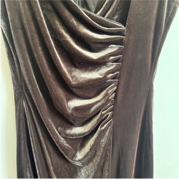 Armani Collezioni dress brown velvet ruched vintage designer fitted - Picture 3 of 8